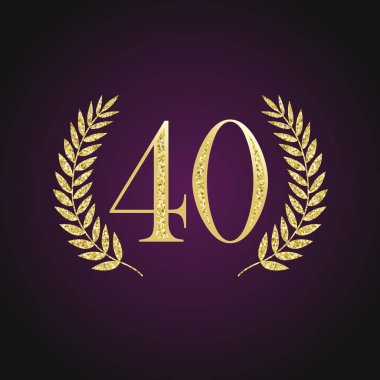 40 inci yıl eski logo. İzole zarif soyut adayı grafik mühür % 40 arması. Dekorasyon kartı tasarım şablonu yuvarlak şekil lüks basamak, -40 kutlama tebrik % yüzde işareti kapalı. 40 logosu parlak parlayan altın.