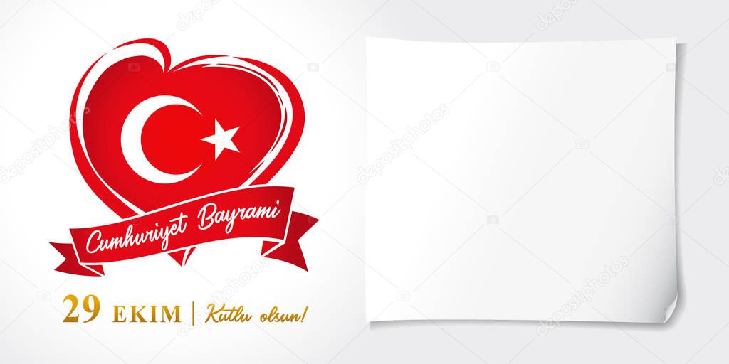 Cumhuriyet Bayrami, 29 ekim kutlu olsun, Republic Day Turkey vector poster. Translation: 29 october Republic Day Turkey and the National Day in Turkey 95 years, happy holiday