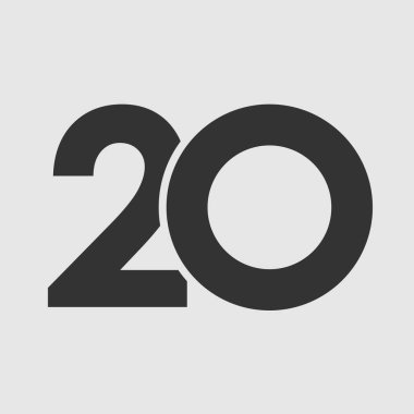 20 inci yıl eski logo. İzole basit soyut grafik sembolü % 20. Düz zarif kesme numarası tasarım şablonu. Yuvarlak şekil basamak -20% yüzde işareti kapalı. Minimalist slyle amblemi.