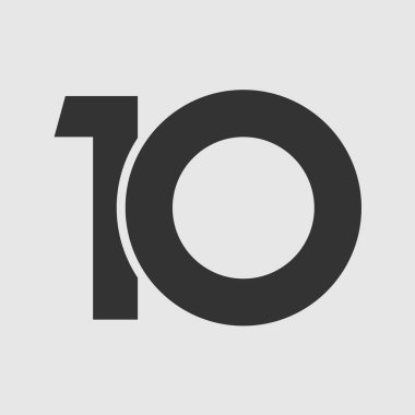 10 inci yıl eski logo. İzole basit soyut grafik sembolü % 10. Düz zarif kesme numarası tasarım şablonu. Yuvarlak şekil basamak -10% yüzde işareti kapalı. Minimalist slyle amblemi.