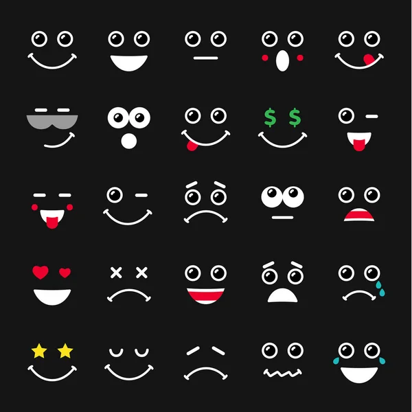 Smiley Farbige Symbole Kollektion Farbenfroher Isolierter Negativer Ausdrucksetiketten Auf Schwarzem — Stockvektor