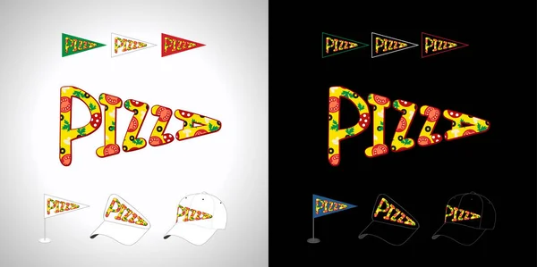 Pizza Logo Czarny Białe Tło Typu Napis Ozdoba Graficzny Typescript — Wektor stockowy
