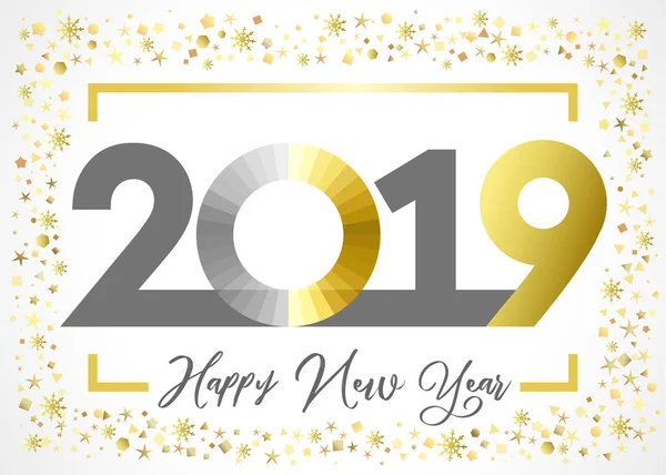2019 Zlaté Třpytky Šťastný Nový Rok Vánoční Pozdravy Karta Zlaté — Stockový vektor