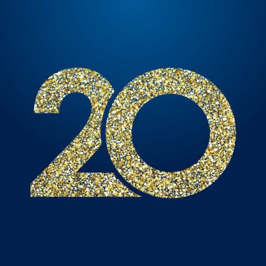 20 inci yıl eski logo. İzole altın rengi soyut nokta grafik sembolü % 20. Parlak düz zarif kesim etiket tasarım şablonu. Yuvarlak şekil basamak -20% yüzde işareti kapalı. Amblem indirim.