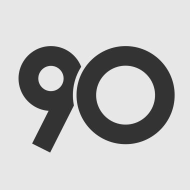 90 inci yıl eski logo. İzole basit soyut grafik sembolü % 90. Düz zarif kesme numarası tasarım şablonu. Yuvarlak şekil basamak-90% yüzde işareti kapalı. Minimalist slyle amblemi.