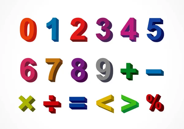 Barevné Písmeno Číslic Abecedy Vektor Izolované Barevné Číslo Jedna Devět — Stockový vektor