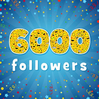 6 000 takipçileri logo teşekkür ederim. Parlak 6.000 ağ sayesinde, net arkadaş soyut resim, tebrik 6000k insanların yüzleri ile oturum açın. Numaraları gülümseyen izole. Soyut grafik tasarım şablonu. Mutlu 6000 tebrik kartı, dekoratif arka plan