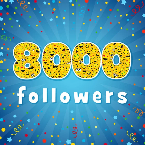快乐8000贺卡 装饰背景 谢谢你 000名追随者的标志 祝贺光明8 000 网络感谢 网友抽象形象 8000K 标志与人的脸 — 图库矢量图片