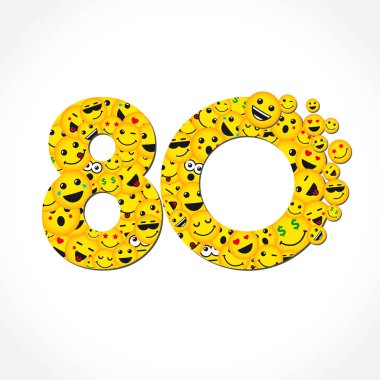80 yaşında inci tebrikler. İzole sarı mektup O logo. Soyut web grafik sembolü % 80. Vektör etiket şablon tasarımı. Yuvarlak şekil basamak-80% yüzde indirim. İş işareti indirim. 80 yıl yıldönümü sohbet messenger logosu.
