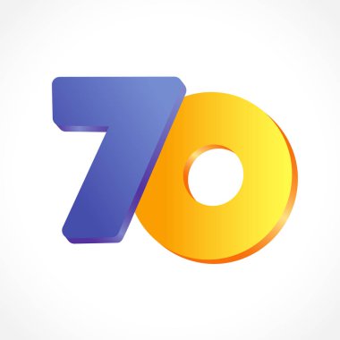 70 yaşında inci Tebrikler. İzole soyut renkli grafik tasarım şablonu. 70 kadar veya-70% logo kapalı. Yuvarlak şekil 0. Basamak uçan mavi 7 ve sarı null. Beyaz arka plan üzerinde amblemi indirim. 70 yıl yıldönümü logosu