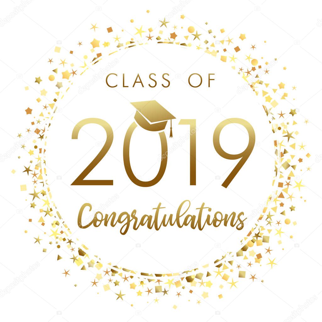 Download Images: graduation banner | Class 2019 Graduation Banner Gold Glitter Confetti 2019 Class ...