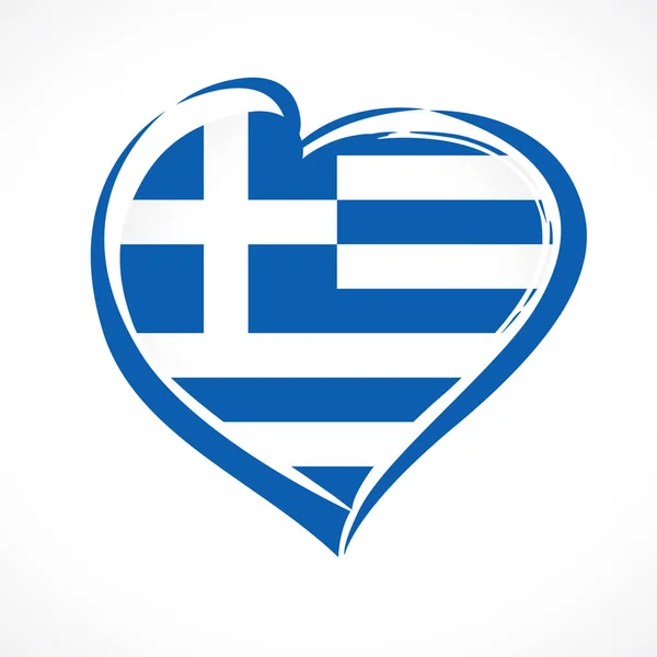 Люби Грецию Сердце Раскрашено Цвета Национального Флага Флаг Греции Очертанием — стоковый вектор