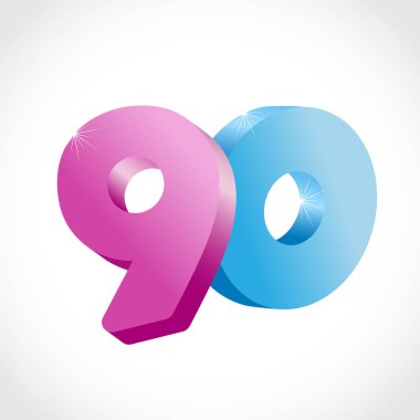 90 yaşında inci Tebrikler. İzole soyut renkli grafik tasarım şablonu. İlâ-90% logo. Yuvarlak şekil 0. Beyaz arka plan üzerinde amblemi indirim. 3d döndürme efektlerle yaratıcı web basamak. 90 yıl yıldönümü logosu