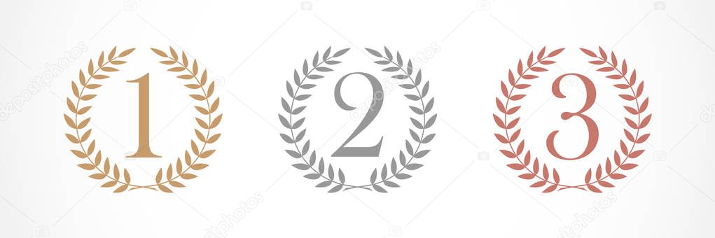 Award numbers logotype set. Isolated elegant abstract nominee graphic design template. 1st 2nd 3rd place cup symbol. Festival congratulating framed template. Celebrating decorative tradition greeting. Awards collection one two three