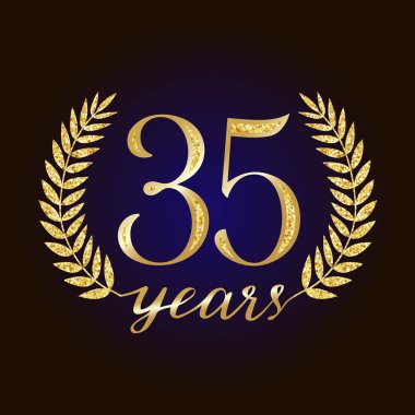 Pırıl pırıl pırıl 35 yıldönümü. 35 yaşında logo türü. İzole zarif soyut aday grafik mühür% 35. Dekorasyon kartı tasarım şablonu kutluyor tebrik. Yuvarlak şekilli lüks rakamlar, işarette %-35'e kadar.