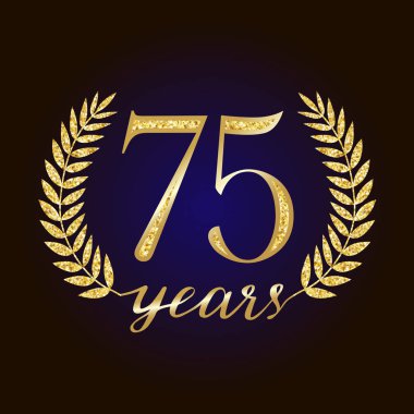 75 yaşında logo türü. % 75 izole zarif soyut aday grafik mühür. Dekorasyon kartı tasarım şablonu kutluyor tebrik. Yuvarlak şekilli lüks rakamlar, işarette %-75'e kadar. Pırıl pırıl 75 yıldönümü