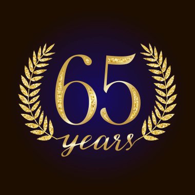 65 yaşında logo türü. % 65 izole zarif soyut aday grafik mühür. Dekorasyon kartı tasarım şablonu kutluyor tebrik. Yuvarlak şekilli lüks rakamlar, işarette %-65'e kadar kapalı. Pırıl pırıl 65 yıldönümü