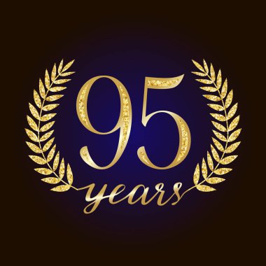 95 yaşında logo tipi. % 95 izole zarif soyut aday grafik mühür. Dekorasyon kartı tasarım şablonu kutluyor tebrik. Yuvarlak şekilli lüks rakamlar, işarette %-95'e kadar kapalı. Pırıl pırıl 95 yıldönümü