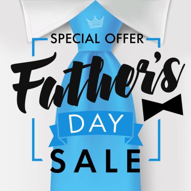 Özel teklif Babalar Günü satış promosyon vektör tasarımı. Baba Günü özel teklif Satış afiş koyu teal kravat ve siyah yay ile