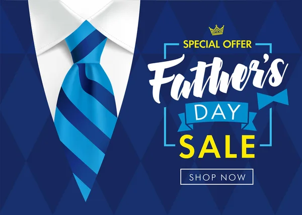 Día Del Padre Venta Cartel Promoción Pancarta Con Corbata Azul — Vector de stock