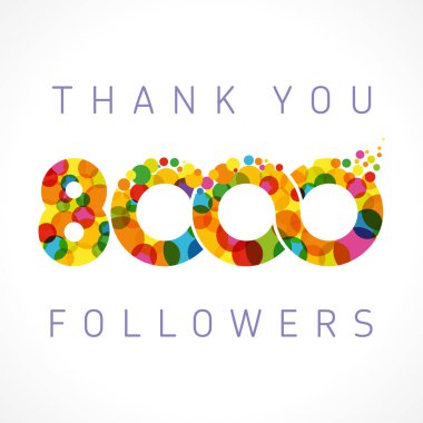 8 000 web takipçileri logotype teşekkür ederiz. Tebrikler parlak 8.000 ağ sayesinde, net arkadaşlar sarı sembol, kabarcıklar ile 8000k işareti. İzole edilmiş %8'lik bir kapalı. Soyut grafik tasarım şablonu.