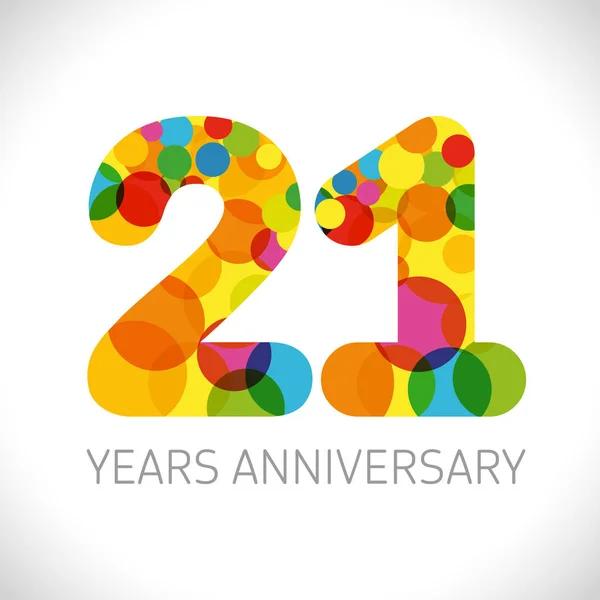 21周年纪念日数字 21岁多彩标志 恭喜年龄的问候 祝贺的想法 独立抽象图形设计模板 彩色数字高达 — 图库矢量图片