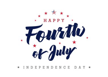 4 Temmuz, Birleşik Devletler Bağımsızlık Günü selamı. Tebrik kartları, afişler veya baskı posterleri için 4 Temmuz tipografik tasarım. Vektör arka planı