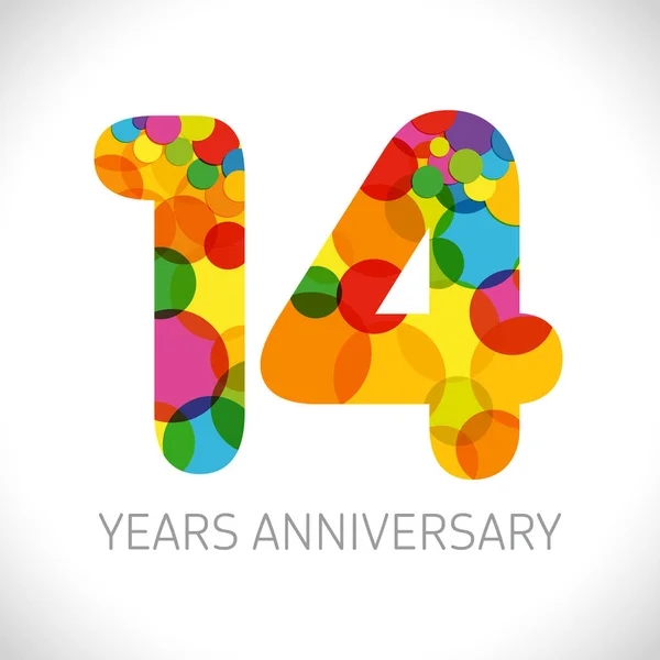 14周年纪念日数字 14岁多彩标志 年龄祝贺 祝贺艺术理念 独立抽象图形设计模板 彩色数字高达 — 图库矢量图片