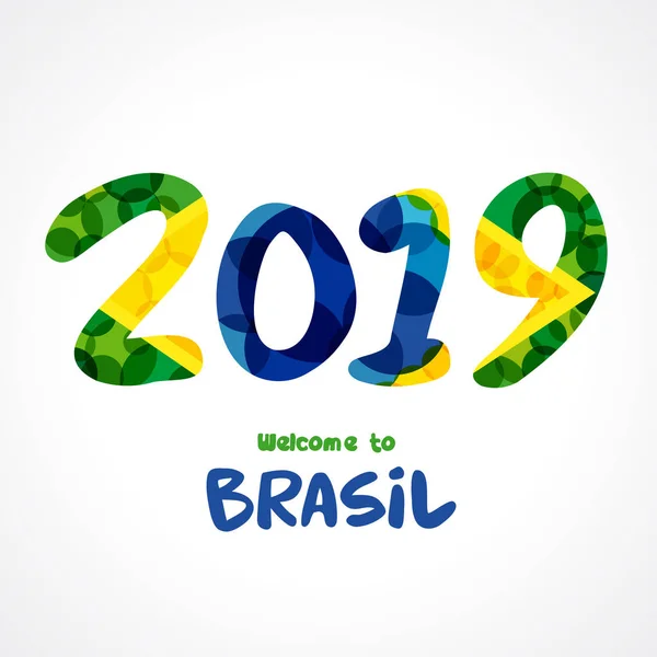 2019 Numaraları Brasil Hoş Geldiniz Brezilya Bayrağı Renklerde Düz Suluboya — Stok Vektör