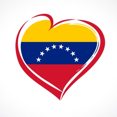 Aşk Venezuela, ulusal bayrak renkli kalp amblemi. Venezüella Bağımsızlık Günü için kalp şekli ile Venezuela Bayrağı beyaz arka plan üzerinde izole. Vektör çizimi