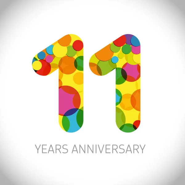 11周年纪念日数字 11岁多彩标志 年龄祝贺 祝贺艺术理念 独立抽象图形设计模板 彩色数字高达 — 图库矢量图片
