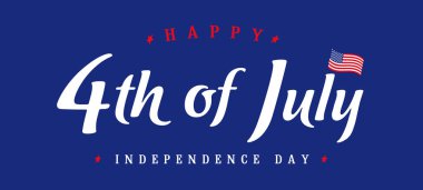 4 Temmuz, Amerika Birleşik Devletleri Bağımsızlık Günü vintage kart. Tipografi afiş veya poster için 4 Temmuz logo tasarımı. Vektör kaligrafik İllüstrasyon