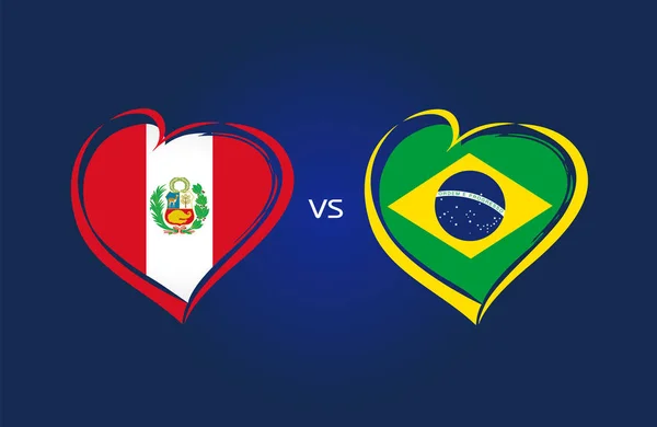 Перу Против Бразилии Футбольные Флаги Сборной Синем Фоне Бразильский Перуанский — стоковый вектор
