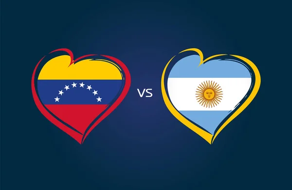 ベネズエラ アルゼンチン 青い背景に代表のサッカーの旗 ベネズエラとアルゼンチンの国旗 ハート ロゴベクトル 競技コパアメリカ2019のサッカー世界選手権 — ストックベクタ