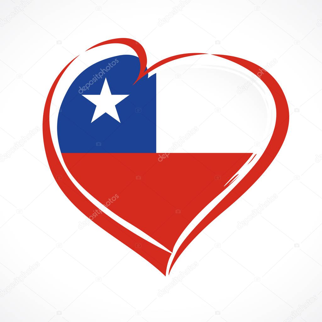 Amor Chile, emblema del corazón bandera nacional de color. Bandera de