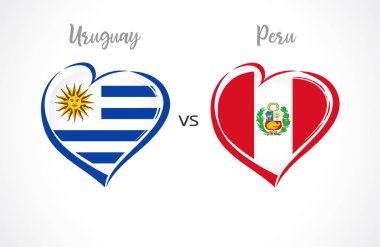 Uruguay vs Peru, beyaz arka plan üzerinde milli takım futbol bayrakları. Kalbinde Uruguay ve Perulu bayrağı, logo vektör. Güney Amerika 201 yarışma kupası Futbol Şampiyonası