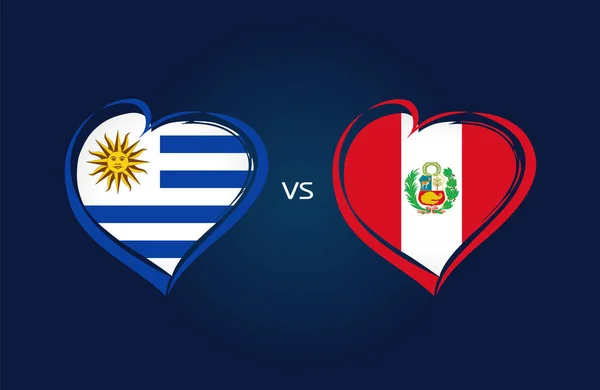 ウルグアイ ペルー 青い背景に代表のサッカーの旗 心にウルグアイとペルーの旗 ロゴベクトル 南米大会2019大会サッカー選手権 — ストックベクタ