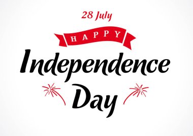 Perulu Bağımsızlık Günü tebrik kartı. 28 Temmuz, Peru Bağımsızlık Günü bayrak renkleri kırmızı kurdele ve metin ile tipografi afiş. Vektör yazı illüstrasyon