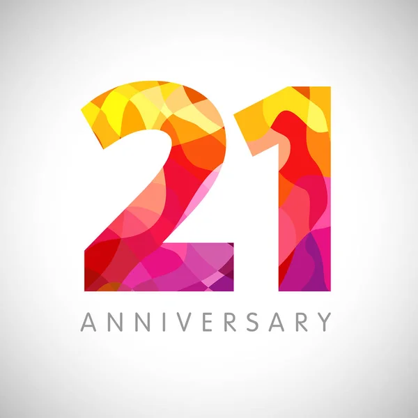 21周年纪念日数字 21岁多彩标志 年龄祝贺 祝贺艺术理念 独立抽象图形设计模板 彩色数字 — 图库矢量图片
