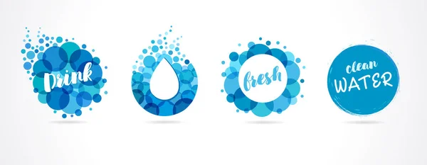 Diseño Iconos Agua Natural Mineral Conjunto Vectorial Símbolos Azules Aqua — Vector de stock