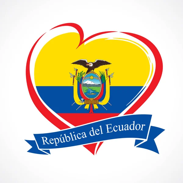 1809年8月10日 エクアドル独立記念日の愛 グリーティングカード スペイン語のテキストレプリカデルエクアドル ハートと青いリボンの旗を持つ共和国エクアドルのタイポグラフィバナー ベクトルイラスト — ストックベクタ