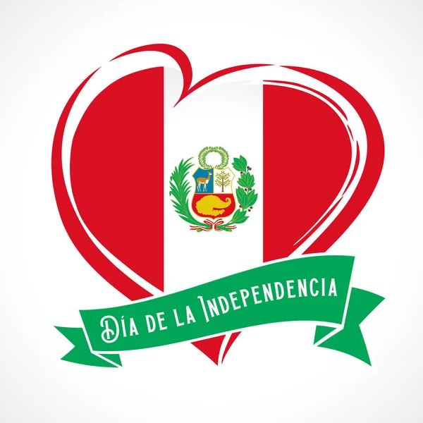 ペルー独立記念日のグリーティングカード スペイン語のテキストダ インディペンデンシア ペルー独立記念日28 心に旗を持つバナーの背景 ベクトルイラスト — ストックベクタ