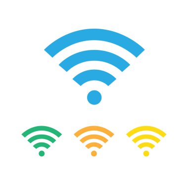 Wi-Fi vektör düz renkli simge, işareti. Kamu zon veya mobil arayüz için ücretsiz WiFi mavi, yeşil, kırmızı ve turuncu renkler ağ sembolü