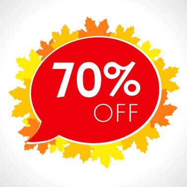 Düşen sarı ve turuncu yaprakları ile Sonbahar Satılık arka plan. Web afiş veya poster, soyut vektör illüstrasyon için indirim eylül promosyon şablonu% 70 indirim