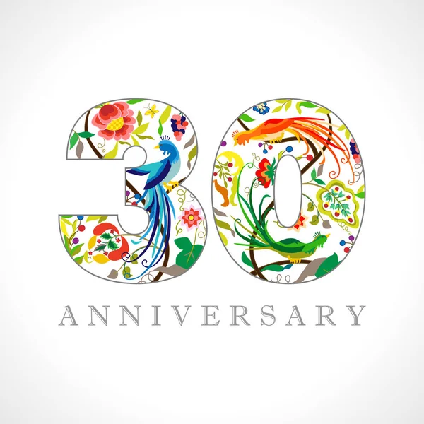 Logotype Ans Numéros 30E Anniversaire Symbole Décoratif Félicitations Aux Oiseaux — Image vectorielle