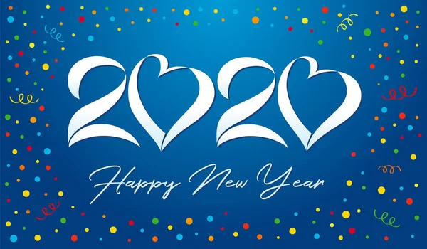 2020 Feliz Año Nuevo Números Papel Corazón Encantadora Inscripción Felicitación — Vector de stock