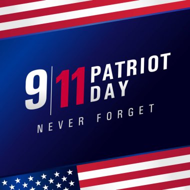 Vatansevergün Usa Asla 9.11'i unutma, vektör posteri. Vatanseverlik Günü, 11 Eylül, Biz Abd bayrağı ile mavi afiş asla unutmayacağım