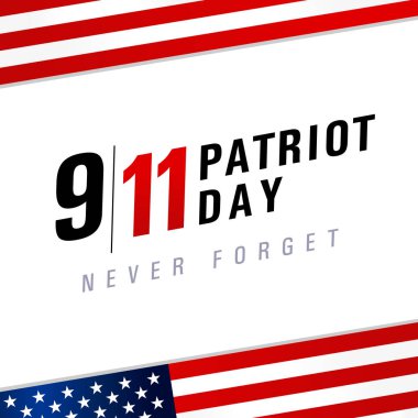 Vatansevergün Usa Asla 9.11'i unutma, vektör posteri. Vatanseverlik Günü, 11 Eylül, Biz asla unutmayacağım, Abd bayrağı ile ışık afiş