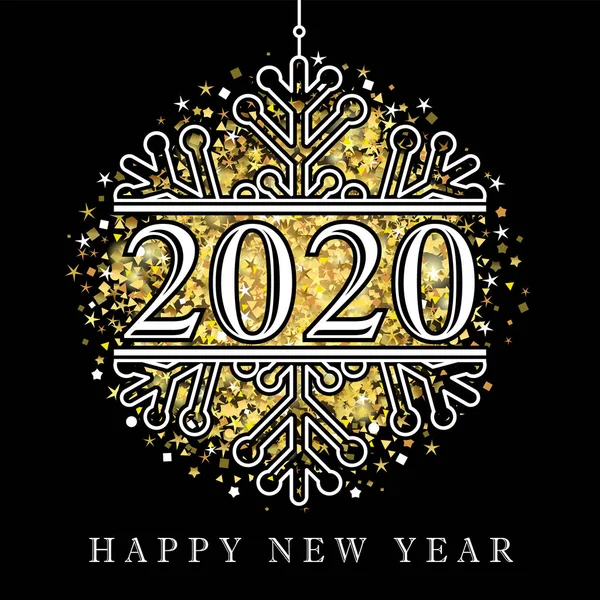 2020 Zimní Sníh Zlatavé Třpytič Karta Šťastný Nový Rok Nápis — Stockový vektor