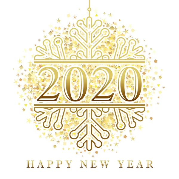 2020 Zlatém Zimním Sněhu Karta Šťastný Nový Rok Nápis Xmas — Stockový vektor